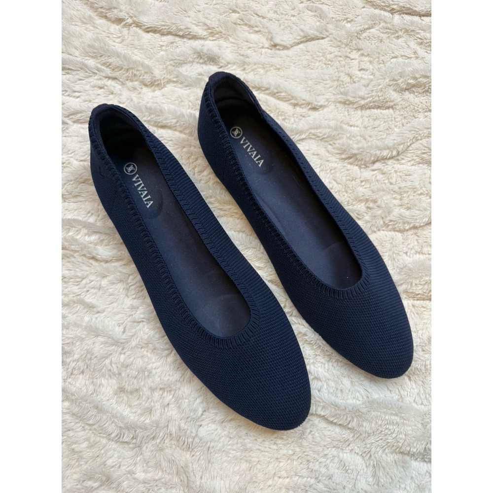 Vivaia Tamia Blue Knit Washable Ballet Flats Almond Toe Women's 42 Comfort Shoes
